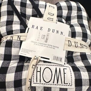 NWT Rae Dunn Black and White Checkered “Home” Chair Cushions set of 2.  New